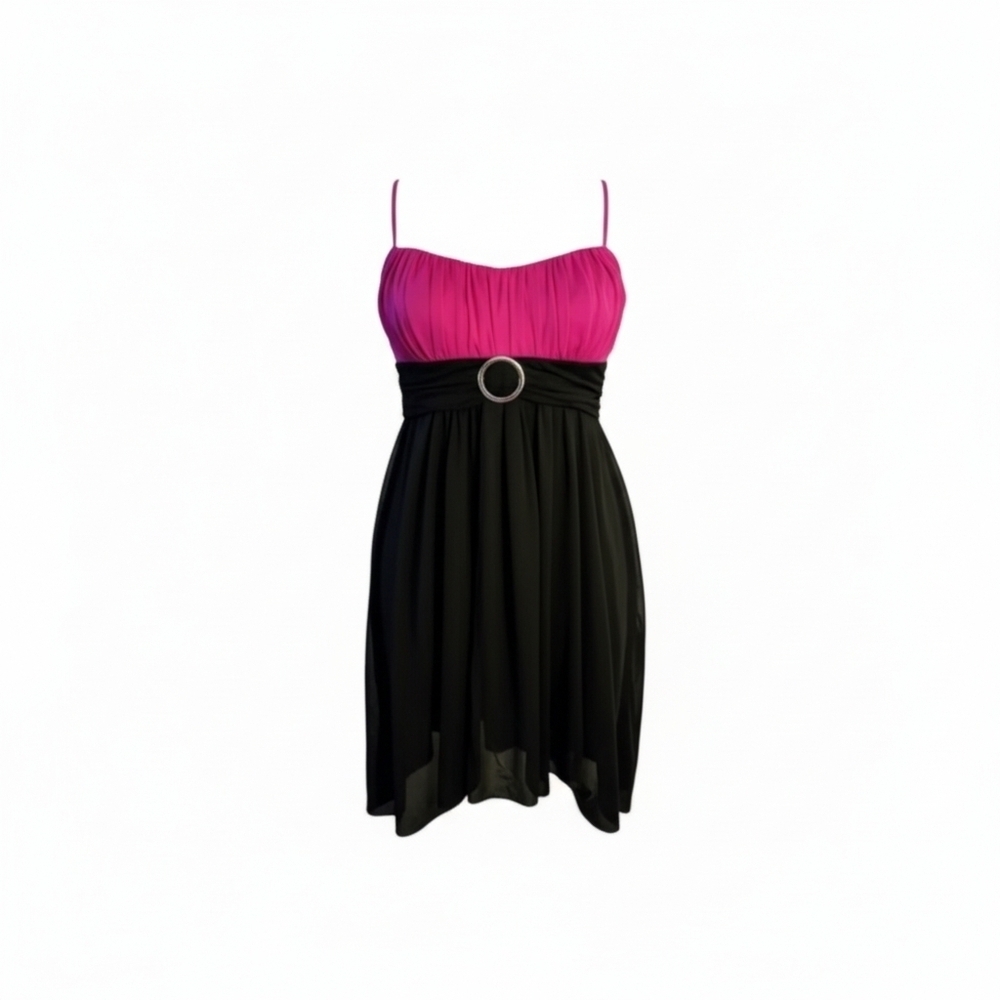 Y2K Ruby Rox Size L Black & Pink Cocktail Mini Dress Spaghetti Straps Fairycore